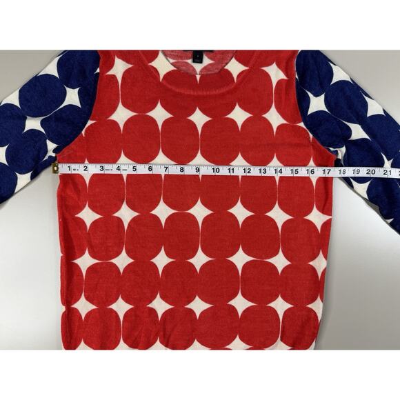J.CREW Womens Merino Wool Sweater S Red White Blue Polka Dot Americana Preppy - Picture 5 of 9